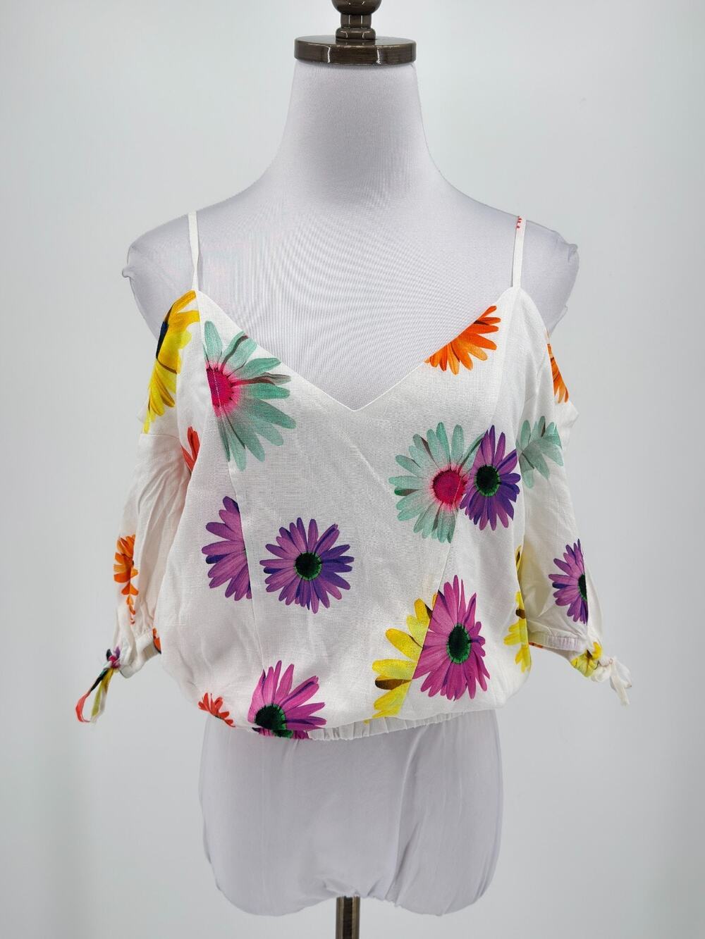 Desigual M. Christian Lacroix White Floral Short Gathered Blouse Top Sz M NEW